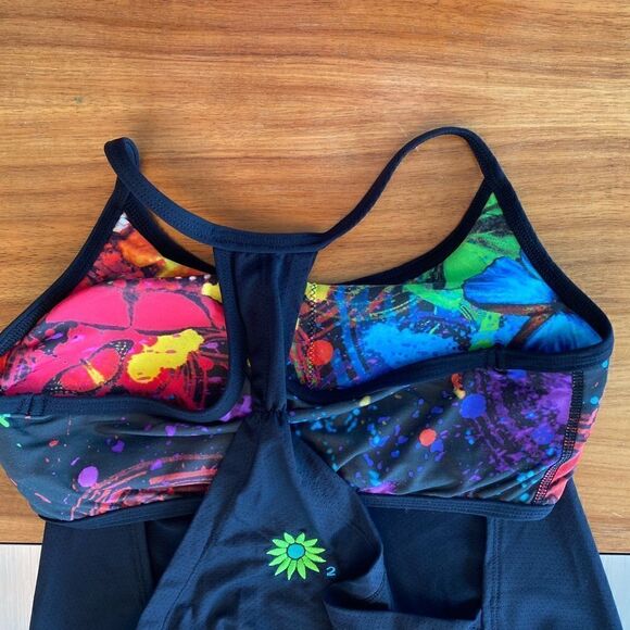 GUC Margarita Black workout tank with multicolor bra insert. - Picture 6 of 9